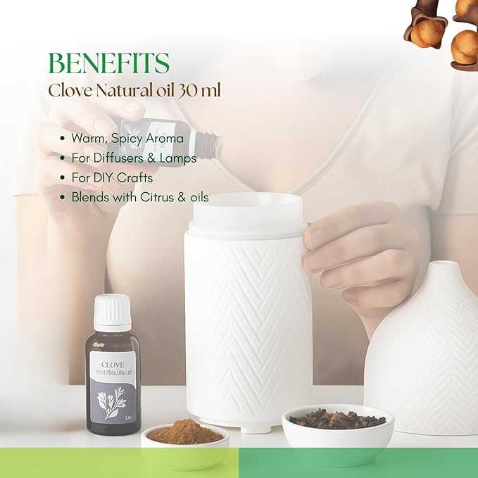 Roots & Above Clove Essential Oil 1.01 oz/30ml Pure Natural Cold-Pressed Oils for Skin, Hair, Massage, Diffusers, Humidifiers, DIY Beauty, Home Candle Making & Self-Care