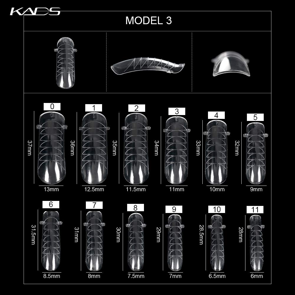 KADS 120PCS Clear Full Cover Dual Nail System Form UV Gel Acrylic Nail Art Mold Artificial Nail Tips with Scale for Extension (MODEL 3)