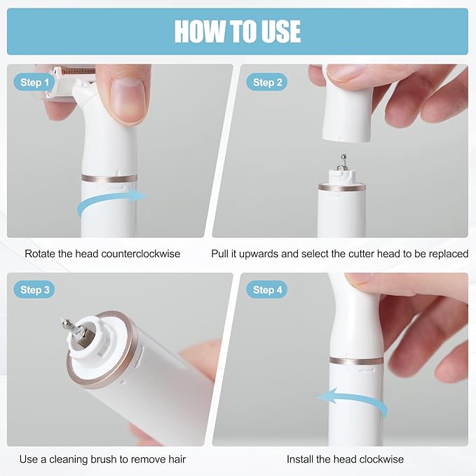 Women Face Epilator, 5 in 1 Epilator Hair Removal for Women, Electric Rechargeable Facial Hair Divice for Face,Lip,Chin with 5 x Replacement Heads, Nose Trimmer for All Skin Types