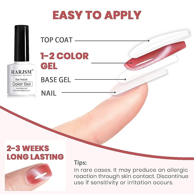 RARJSM Cat Eye Gel Nail Polish Set Silver Glitter Nude Purple Pink Red Champagne Gold Brown 6 Colors 9D Galaxy Velvet Ice Jelly Gel Polish with Magnet Stick UV LED Curing Requires Soak Off Home Salon