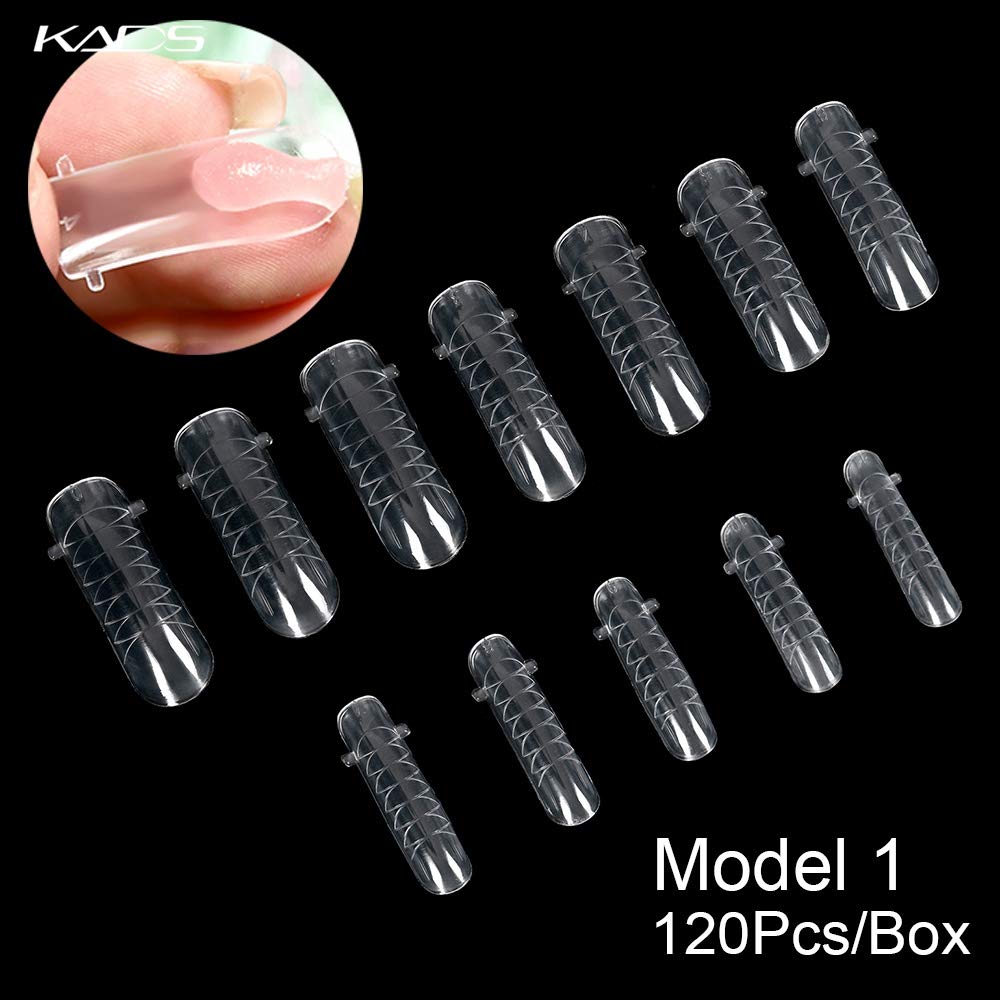 KADS 120PCS Clear Full Cover Dual Nail System Form UV Gel Acrylic Nail Art Mold Artificial Nail Tips with Scale for Extension (MODEL 2)