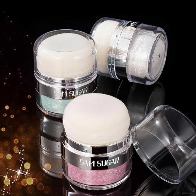 Glitter Body Highlighter Powder Body Shimmer Sparkle Face Brightening Highlighter Powder for Face Eyes Body Glow Makeup With sponge head（03#）