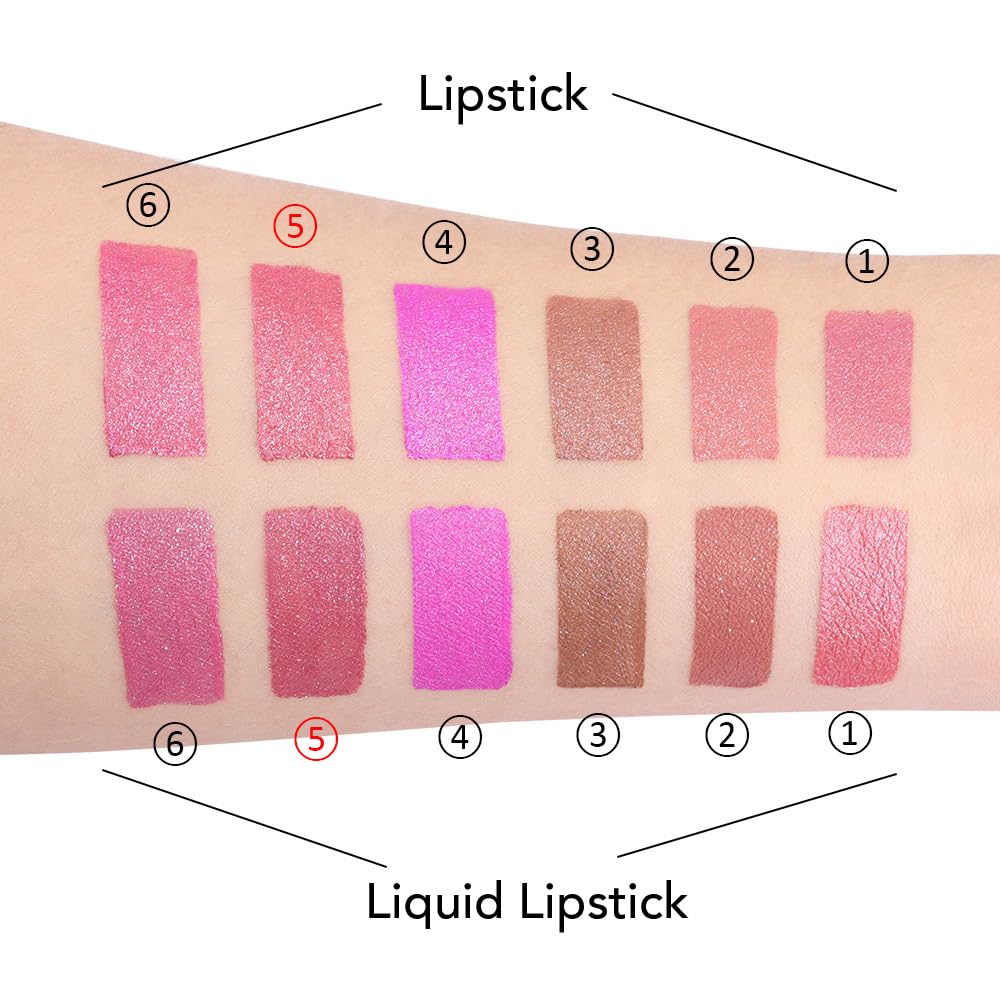 evpct 2 in 1 Natural Nude Pink Glitter Metallic Shimmer Diamond Lipstick and Lip Gloss Set for Women Long Lasting Waterproof, Warm Rose Pink Sparkle Glitter Shiny Lipstick and Lip Liner Makeup Set, 05