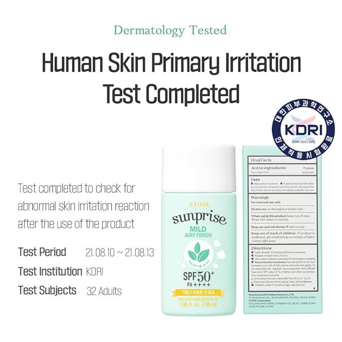ETUDE Sunprise Sunscreen Mild Sun Milk SPF 50+ / PA++++ (55ml) | Sebum-free, Non-Sticky, Long Lasting Protection, 100% Mineral Korean Sunscreen for sensitive skin