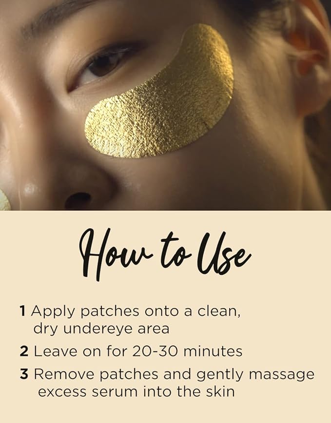 YURICOS Caviar Gold Foil Under Eye Mask Patch for Dark Circles and Puffiness 20 Pairs - Premium Anti-Aging 24k Gold Eye Mask to Diminish Under Eye Wrinkles, Lines