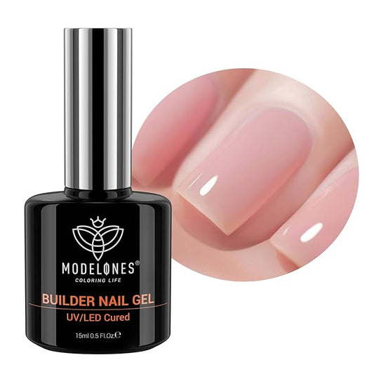 modelones Builder Nail Gel, 8-in-One Neutral Nude Pink Builder for Nail Thickening Apex Building, Rose Blush Pink Rubber Color Base LED Lamp Cured Strengthener Extend Hard Gel Polish for DIY Salon