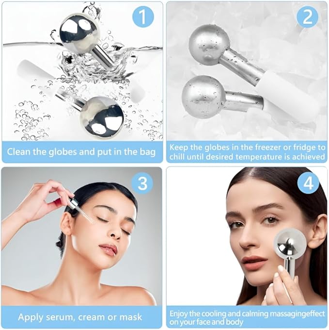 Ice Globes for Face & Eyes, Unbreakable Stainless Steel Cryo Massagers for Skincare Routines, Multifunctional Cold Roller Cooling Globes for Puffiness, Sagging Skin, Fine Lines, and Facial Relaxation