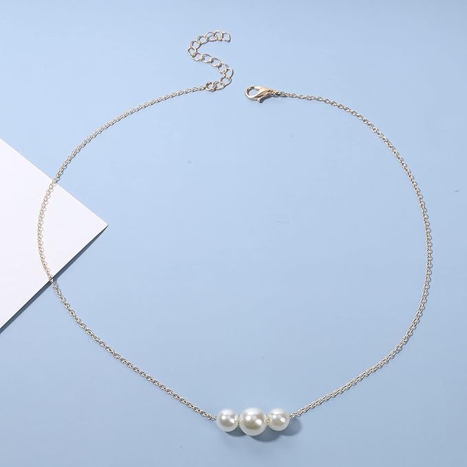 Boho Pearl Choker Necklace Gold Pearl Pendant Necklace Tiny Pearl Floating Necklace Minimalist Wedding Necklace Jewelry Women and Girls Gifts