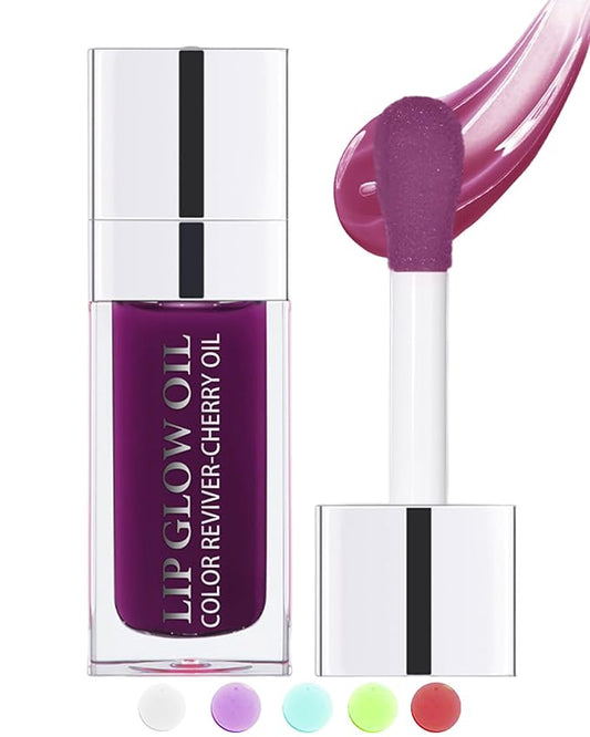 Tinted Moisturizing Lip Glow Oil, Hydrating Plumping Lip Gloss Lip Care Clear Lip Oil for Dry Lip, Glow Reviver Lip Oil,Shine Lip Tint Stain Lip Care Product,Women's Day Makeup Gift(#006 Berry)