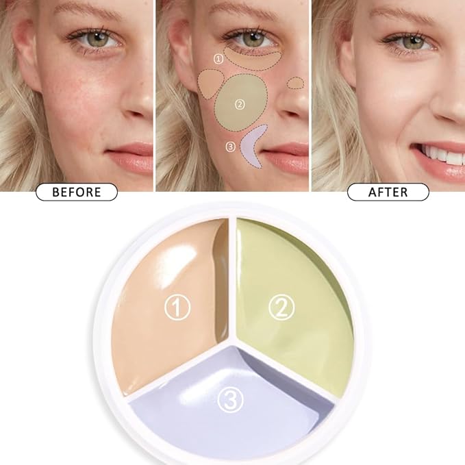 Kaely Tri Color Concealer Pot,Color Correcting Concealer for Dark Circles Spots,3 Color Cream Concealer Full Coverage,Foundation Contour Makeup Palettes,under Eye Brightener corrector de ojeras,02