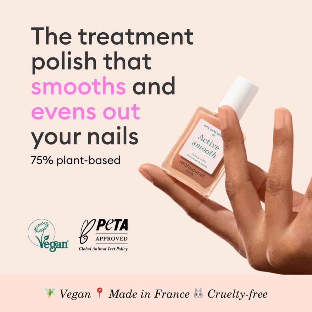 Manucurist Active Smooth 02 Nail Concealer Polish & Care - 2 in 1 Nude Nail Polish : Nail Strengthener and Growth - Nail Concealer - Ridge Filler for Nails - Natural Nail Polish - Golden Finish