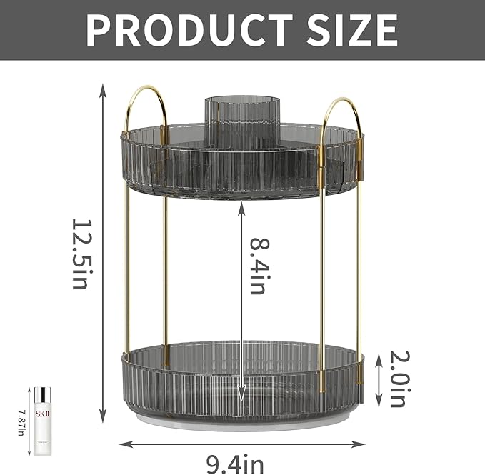 360° Rotating Makeup Organizer, Large-Capacity Skincare Make Up Storage 2 Tier Perfume Organizers Cosmetic Dresser Organizer with Makeup Brush Holder, Fits Bedroom, Bathroom, Vanity Shelf Countertop