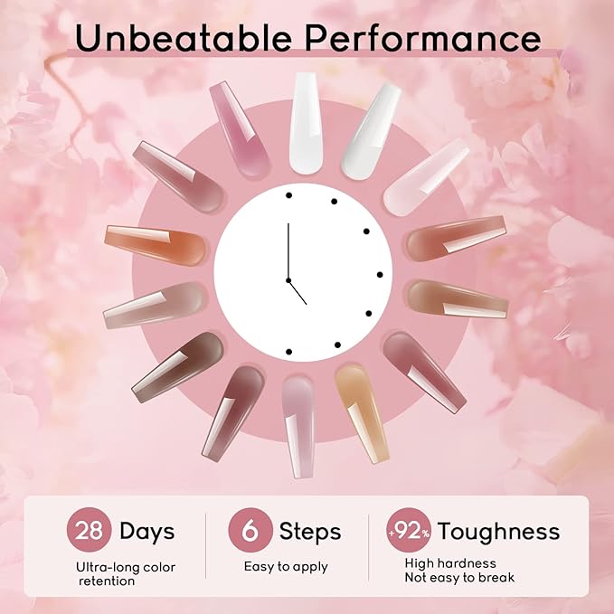 JEWHITENY 14 Colors Poly Extension Gel Nail Kit With U V Lamp Nude Pink White Brown All In One Poly Gel Starter Kit With Base Top Coat Manicure Salon Frence Nail Art DIY