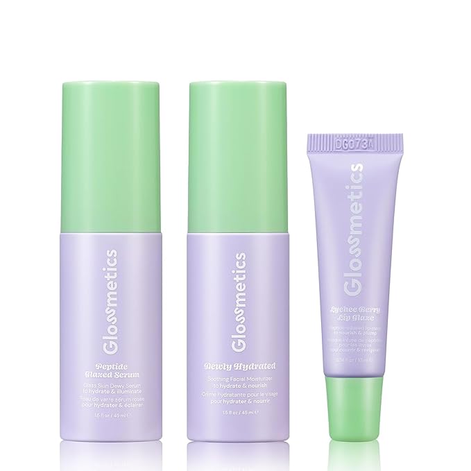 Glazed for Dayz Bundle - Hydrating Skincare Routine Set For Women, Teen Preppy Skincare Set - Includes Peptide Glazed Face Serum, Dewly Hydrated Moisturizer, and Lychee Berry Lip Glaze