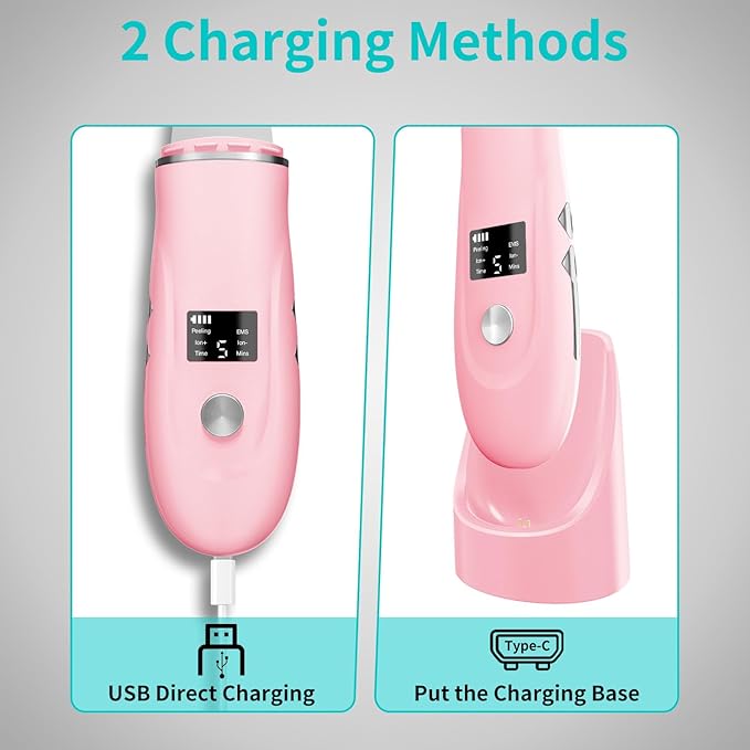 Skin Scrubber Facial Spatula - 4-in-1 Deep Cleansing Tool for Pore Extraction, Fast Charging Dock Blackhead Remover Face Spatula for Facial Skincare Women Gift (Pink)