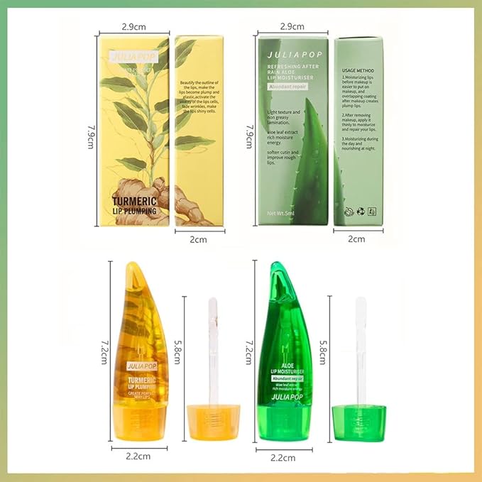 Lip Plumper Set, Natural Lip Plumper Moisturizing Aloe Vera Lip Gloss, Lip Plumper Gloss and Lip Care Serum, Beautiful Fuller, Hydrating & Reduce Fine Lines, Day and Night Ues Set