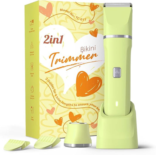 Womens Razors for Shaving - Wet/Dry 2-in-1 Beauty Dermave Bikini Shaver with Body&Facial Hair Heads, Cordless IPX7 Waterproof Trimmer for Pubic Hair&Sensitive Skin, Tiktok Trend Items (Yellow)