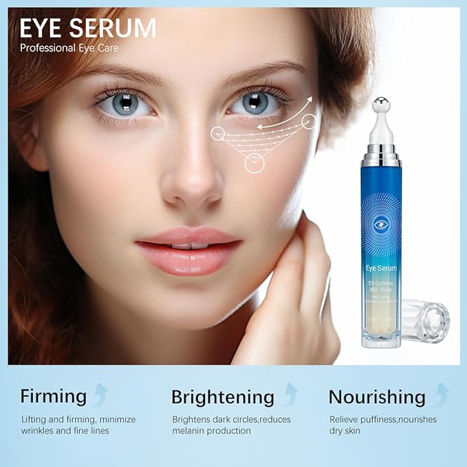 Eye Serum with Roller ball, 15 ML Eye Cream for Dark Circles and Puffiness, Anti-Aging Under Eye Roller Cream Reduce Wrinkles and fine lines