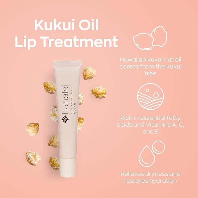Hanalei Lip Treatment for Dry, Chapped Lips – Intensive Overnight Moisturizer with Kukui Oil, Shea Butter & Grapeseed Oil – Hydrating Balm for Healing Cracks – Clear Tint, Full-Size 15g – Cruelty-Free