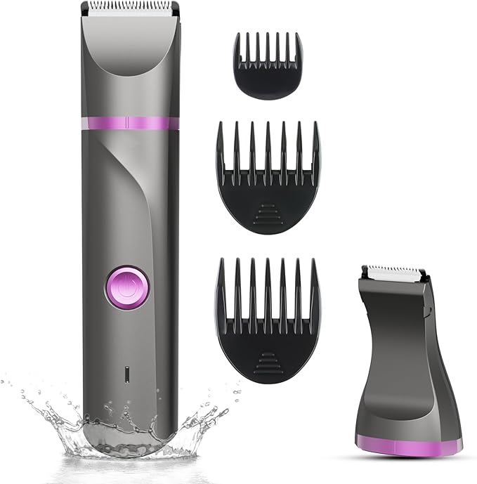 Pubic Hair Trimmer Women Bikini Trimmer Electric Shaver Razor for Bikini Armpit Legs Groin Hair Removal Body Hair Trimmer, Rechargeable Waterproof for Wet and Dry Use，Gray&Purple