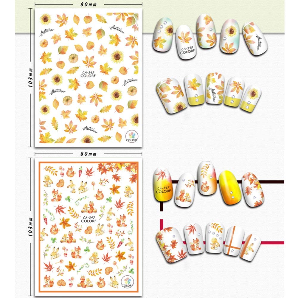 Kalolary Autumn Fall Nail Art Stickers Decals Maple Leaves Decals 3D Nail Stickers Harvest Pumpkin Maple Leaves Sunflower Squirrel for Women Girls Kids DIY Nail Design-12 Sheets