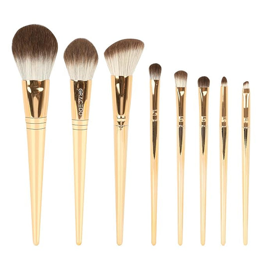 8pcs Gold Makeup Brush Set for All Skill Levels Easy Clean Soft Lint Free Brushes Travel Friendly Kit Foundation Powder Eyeshadow Blush Contour