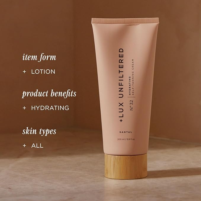 '+ Lux Unfiltered N°32 Gradual Self Tanner, Hydrating Self Tanning Lotion with Shea Butter & Squalane - Non-Sticky, No Transfer, Natural-Looking Tan - Vegan & Cruelty-Free Sunless Tanner - Santal