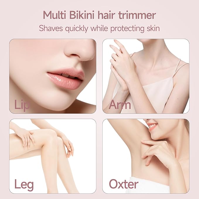 Bikini Trimmer for Women Electric Razors for Women, Double Head Dual Purpose, IPX7 Waterproof Hair Razor, Ceramic Blade Hair Trimmer Wet & Dry Use,Womens Painless Electric Shaver for Facial and Body