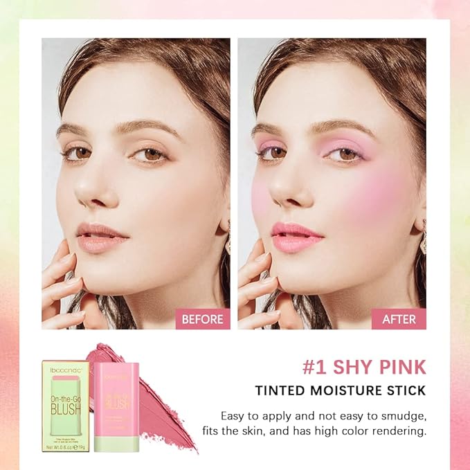 Blush Stick Waterproof Matte Finish Long Lasting Pink Red Cheek Lip Make-up Multi Lip Tint Stick Highlighter High Pigment Rouge Blush for Women Lady Daily Lip Cheek Makeup (1#shy pink)