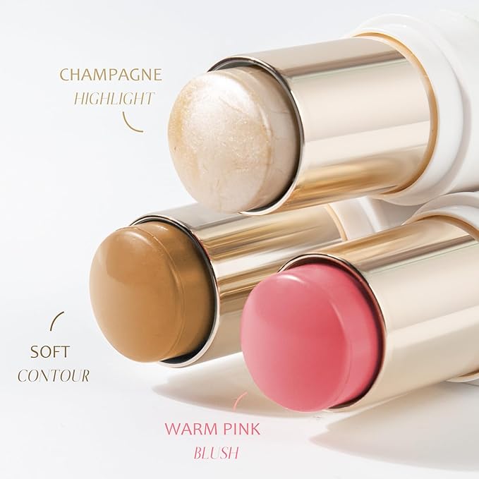 Trio Contour Sticks Set, Highlighter Stick & Bronzer Stick & Blush stick for Cheek+Lip,Highlight and Contour to Create a Natural Dewy Makeup Look for Fair | Set of 45g/1.6fl.oz