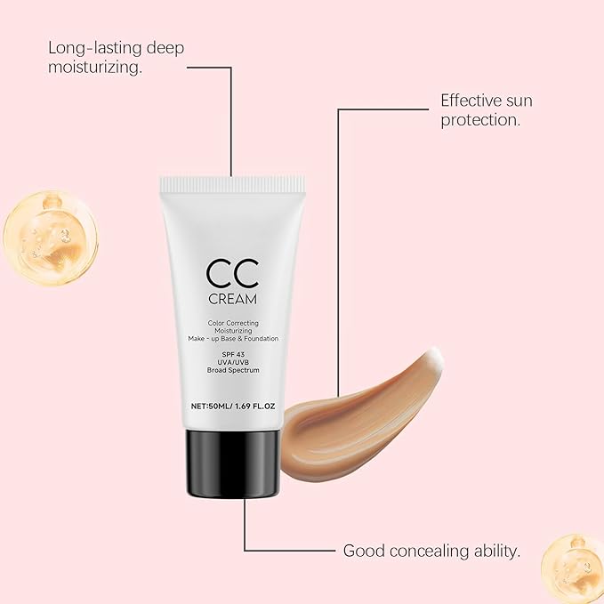 Cc Cream For Older Women,CC Cream Skin Tone Adjusting for Mature Skin, Anti-Aging Sunscreen Foundatio with Moisturizer, Full Coverage, Lightweight