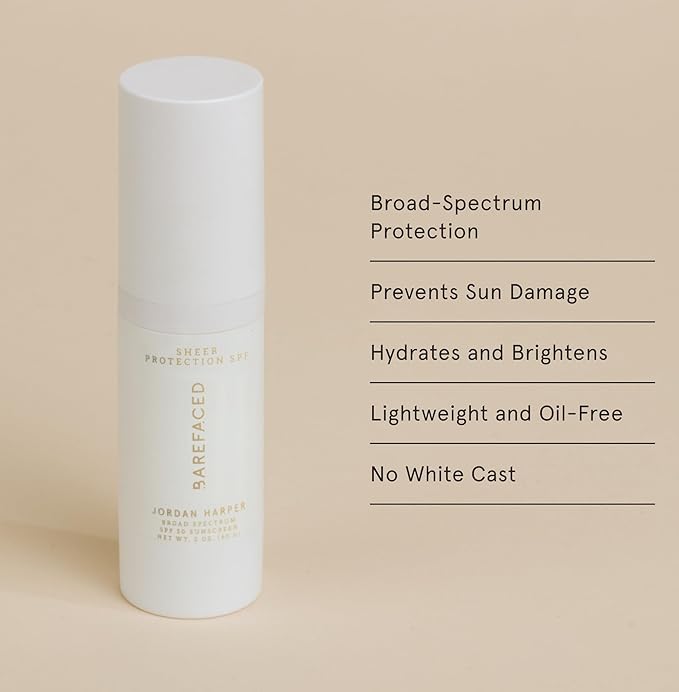 Barefaced Sheer Protection SPF 50+ – Broad-Spectrum Face Sunscreen for women with Zinc Oxide, Niacinamide & Hyaluronic Acid – Oil-Free UV Protection, Hydration & Anti-Aging with Universal Tint (60ml)