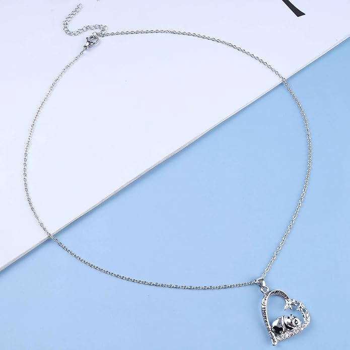 Silver Crystal Panda Necklace Choker Vintage Heart Panda Pendant Cute Animal Necklace Charm Jewelry I Love You Forever Birthday Gifts for Kids Women and Girls