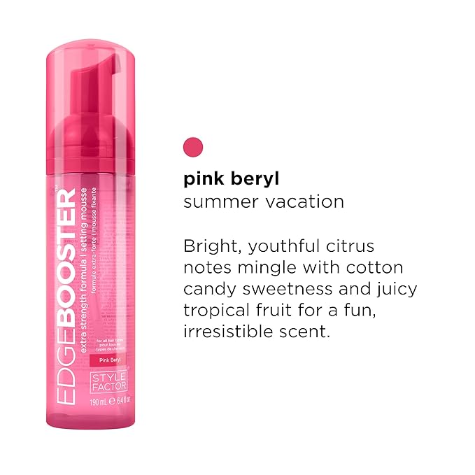 Style Factor EDGE BOOSTER Extra Strength Setting Mousse – Frizz Control, Extra Volume, and Conditioning – 6.4oz Pink Beryl Mousse for Curly Hair