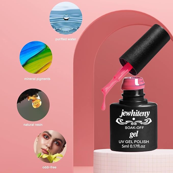 JEWHITENY 45PCS Gel Nail Polish Kit, 42 Colors 5ML Gel Polish Nude Gray Pink Blue Soak Off Glitter Nail Art Starter Kit Beauty Gifts Set for Women Girls Valentines Mother's Day Gift