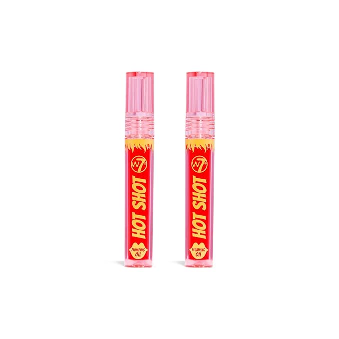 W7 Hot Shot Plumping Oil Bundle - Enhancing & Repairing Plump Effect For Fuller Lips - Clear & Soft, Natural, Everyday Lip Care - 2 Pack