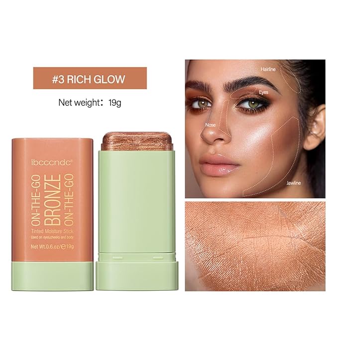 Multi-Use Makeup Blush Stick, Cream Blush Stick, Tinted Solid Moisturizer Stick for Cheek & Eyes & Lips, Waterproof Natural Nude Makeup, Suitable for All Skin (3#Rich Glow)