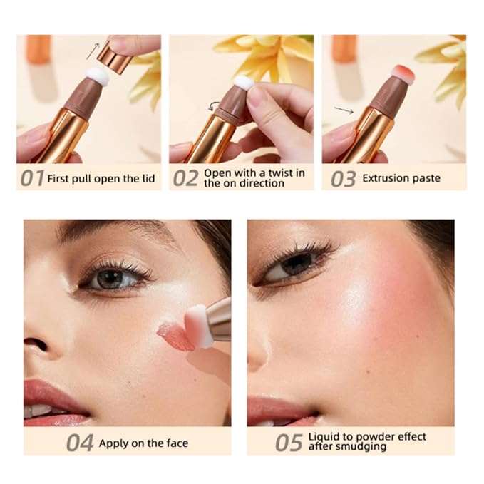 3Pcs Contour Beauty Wand,Liquid Face Concealer Contouring with Cushion Applicator,Liquid Blush Shading Bronzer Stick Natural Matte Finish, Lightweight Blendable Super Silky Cream Contour Stick Makeup