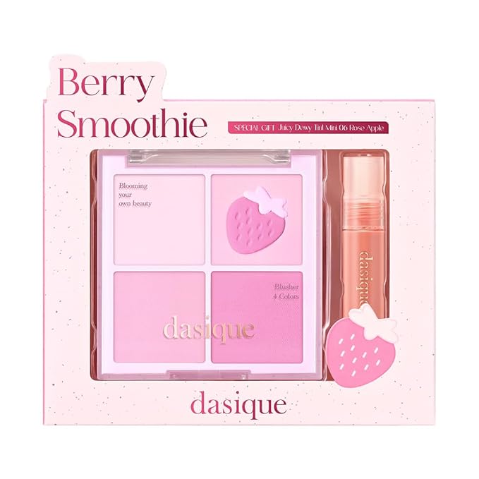 Dasique Blending Mood Cheek Special Edition #06 Berry Smoothie with FREE Juicy Dewy Tint Mini #06 Rose Apple | 4 Blendable Shades in Lightweight Smooth Powder | Korean Makeup