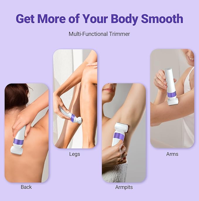 Bikini Trimmer for Women, IPX7 Waterproof Wet & Dry Electric Razors for Women, Bikini Legs Underarm Pubic Hairs Rechargeable Electric Shaver with 2 Trimmer Heads and Travel Razors