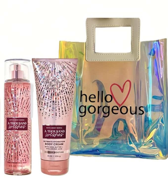 White Barn - Bath and Body Works - Gift Set 2 Piece Bundle - with Gift Bag HELLO GORGEOUS (A Thousand Wishes)