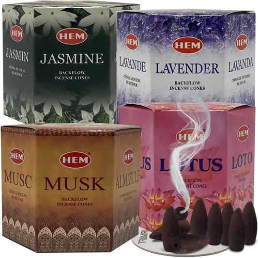 TRUMIRI Incense Cones, 4 Sets of 40 Cones Each, Variety Pack (Jasmine, Lavender, Lotus, Musk) for Waterfall and Mat Bundle