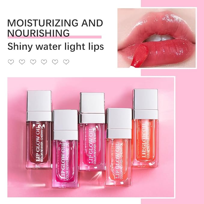 Yasovigi Hydrating Lip Oil Plumping Lip Tint Moisturizing Lip Gloss, Transparent Lip Balm Care Stick Nourishing Repairing Non-sticky, Moisture&Lighten Lip Lines (Cherry)