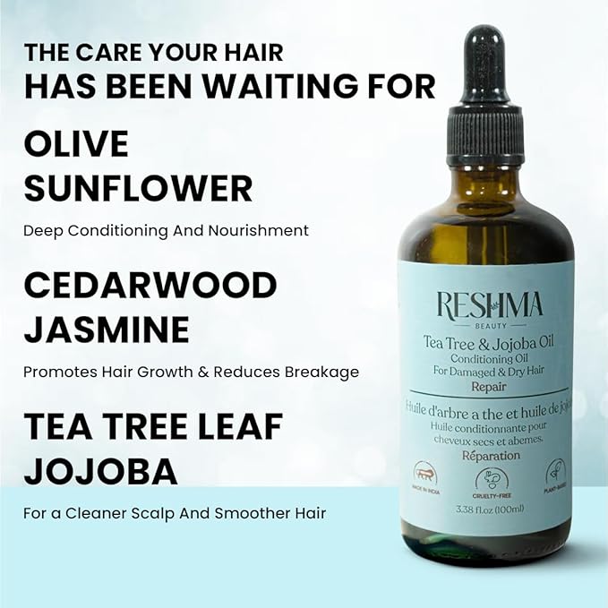 Reshma Beauty Tea Tree & Jojoba Oil – Henna Infused Conditioning Oil for Dry & Damaged Hair | Hydrates, Repairs & Strengthens