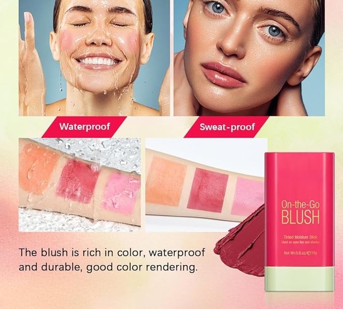 On-the-Go Makeup Blush Stick Tinted Moisture Stick, Shadow Lips Cheek Blusher Creamy Makeup Long Lasting Natural Nude Makeup for All Skin (red)