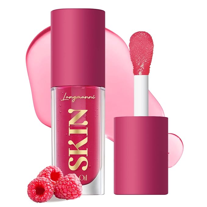 Big Brush Head Hydrating Lip Glow Oil Plumping Lip Tint, Hydrating Lip Gloss Tinted Lip Balm Transparent Lip Care, Long Lasting Nourishing Non-sticky Fresh Texture (Raspberry)