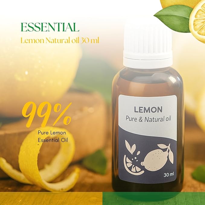 Roots & Above Pure Natural Lemon Essential Oil 1.01 oz/30ml Cold Pressed Oils for Skin, Hair, Massage, Diffusers & Candle Making