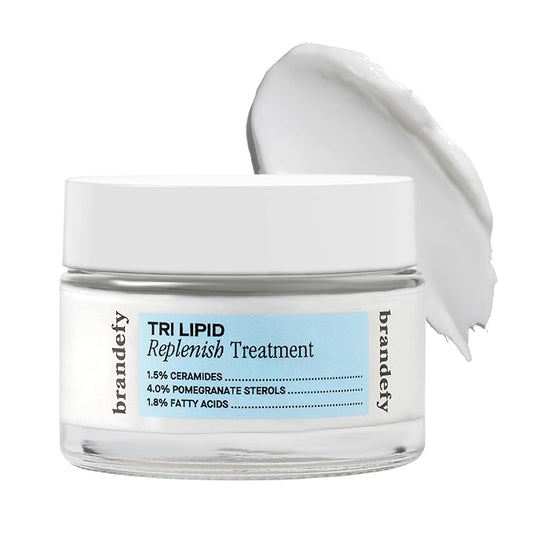 Brandefy Tri Lipid Replenish Treatment - 1.5% Ceramides, 4.0% Sterols, 1.8% Fatty Acids - Peptide Moisturizer, Hydrating Face Cream, Made in the USA (1.6 Oz)