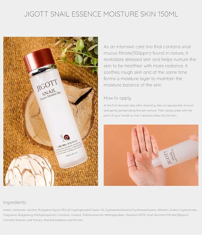 Snail Essence Moisture Skin Care 3Set, K Beauty Snail Cream, Moisturizer, Toner, Anti-Aging Hydration