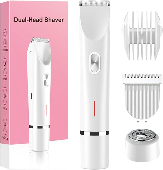 Bikini Trimmer for Women Electric Razors for Women, Double Head Dual Purpose, IPX7 Waterproof Hair Razor, Ceramic Blade Hair Trimmer Wet & Dry Use,Womens Painless Electric Shaver for Facial and Body